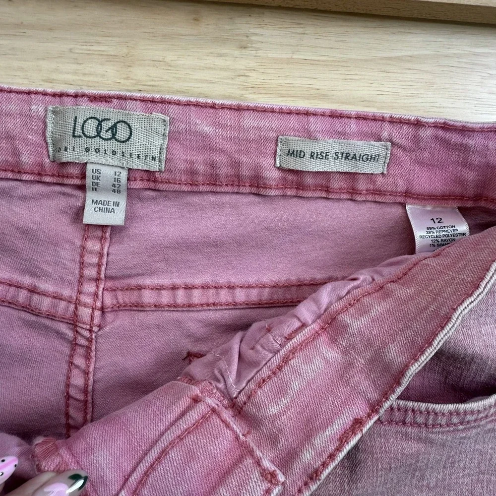 LOGO by Lori Goldstein Faded‎ Straight Jeans Women's Pink Denim Frayed - 12